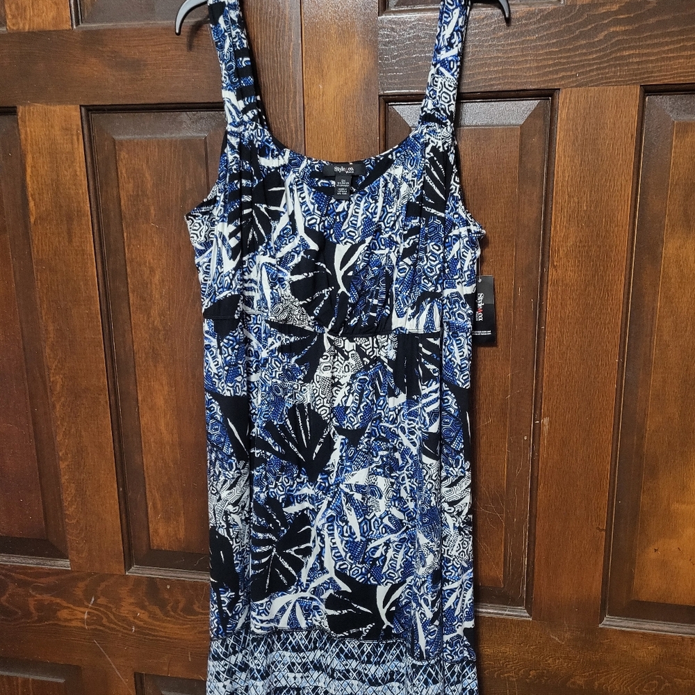 Style & Co. Blue and White Patterned Sleeveless Dress